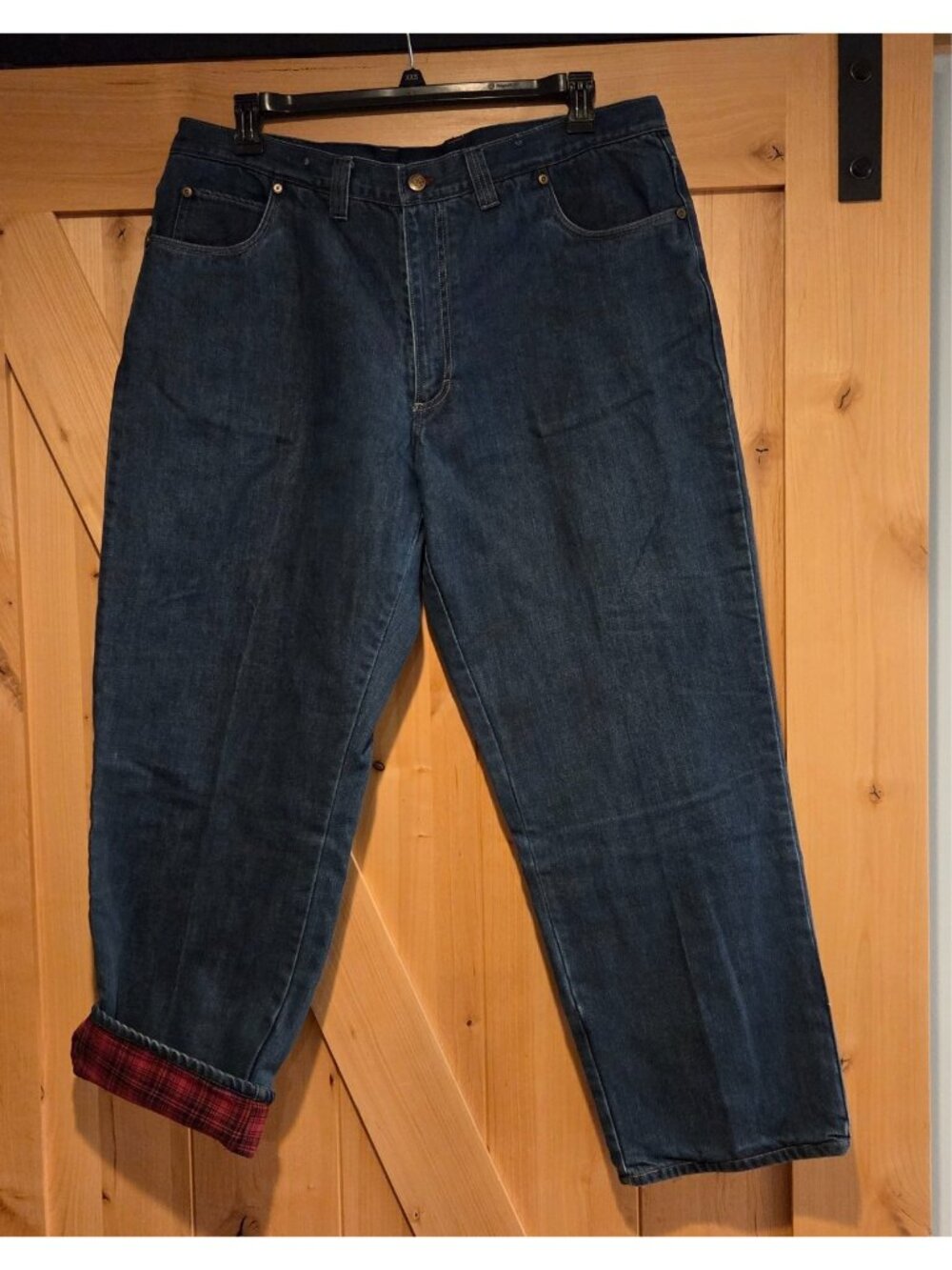 Woolrich Mens Flannel Lined Jeans 40x30 Denim Plaid Lined Straight Leg Pants
